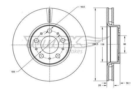 Диск гальмівний (передній) Volvo S60/S80/V70/XC70 97-10 (285.8x26) TOMEX TX7143