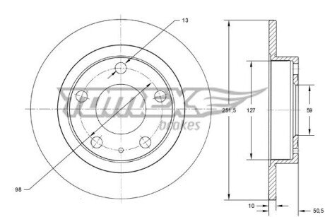 Диск гальмівний (задній) Fiat Bravo/Stilo 01-14 (251.2x10) TOMEX TX7158