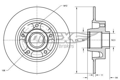 Диск гальмівний (задній) Renault Laguna II/Scenic II (274x11) (+ABS) (з підшипником) PRO TOMEX TX71831