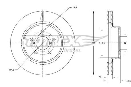 Диск гальмівний (передній) Toyota Rav 4 1.8-2.0 00-05 (275x25) TOMEX TX7195