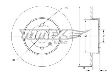 Диск гальмівний (задній) Opel Combo 1.3CDTI-1.7DTI 16V 01- (264x10) PRO TOMEX TX7208