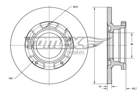 Диск гальмівний (задній) Ford Transit V347 06- (280x16) (+ABS) (замінено на 92159103) TOMEX TX7217