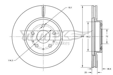 Диск гальмівний (передній) Mazda 6 07-13 (299x25) (з покриттям) (вентил.) TOMEX TX73-22