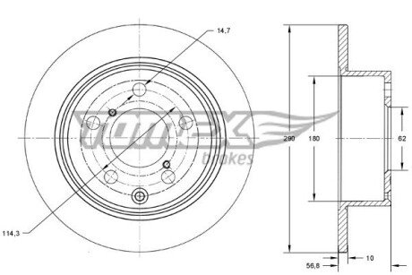 Диск гальмівний (задній) Toyota Corolla 1.6/1.8 16V/2.0/2.2 D4d 01-09 (290x10) TOMEX TX7324