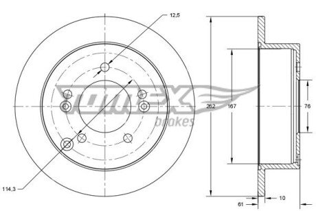 Диск гальмівний (задній) Hyundai Sonata V/Tucson/Kia Sportage 04- (262x10.1) PRO TOMEX TX7336