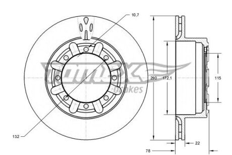 Диск гальмівний (задній) Renault Mascott (290х22) (вентильований) TOMEX TX7349