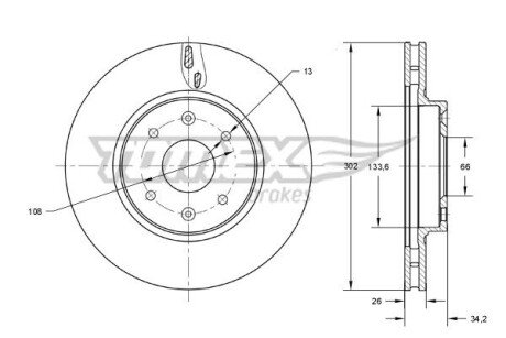 Диск гальмівний (передній) Citroen C4/Peugeot 208/308 1.0-2.0 04- (302x26) PRO TOMEX TX73-64