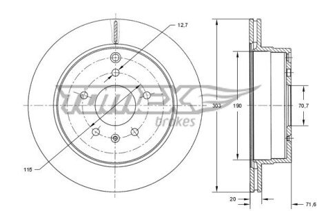 Диск гальмівний (задній) Chevrolet Captiva/Opel Antara (303x20) 06- TOMEX TX7371