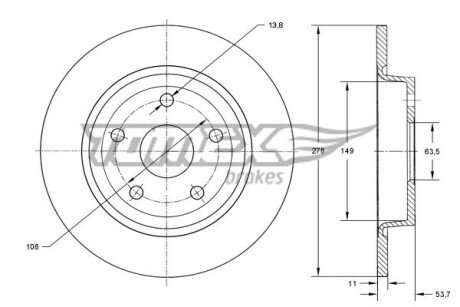 Диск гальмівний (задній) Ford Tourneo Connect/Transit Connect 02-13 (277x11) (з покриттям) (повний) TOMEX TX7394