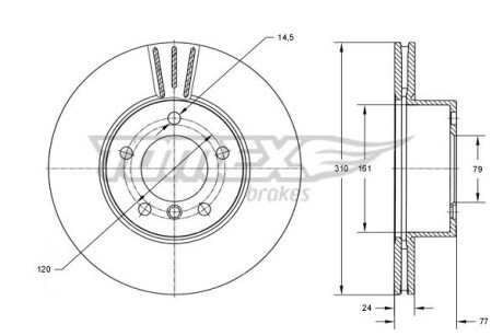 Диск тормозной (передний) BMW 5 (E60/E61) 03-10 (310x24) TOMEX TX73-95