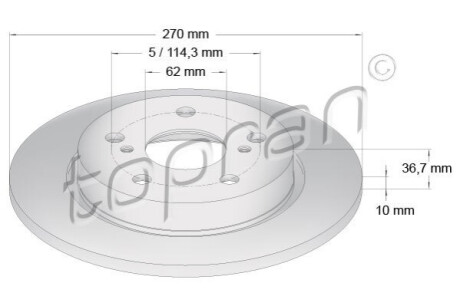 Диск гальмівний (задній) Toyota Auris/ Corolla 06- (270x10) TOPRAN 600592