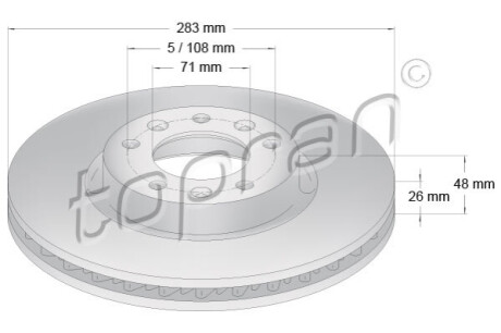 Диск гальмівний (передній) Citroen C4 13- (283x26) (з покриттям) (вентильований) TOPRAN 723710