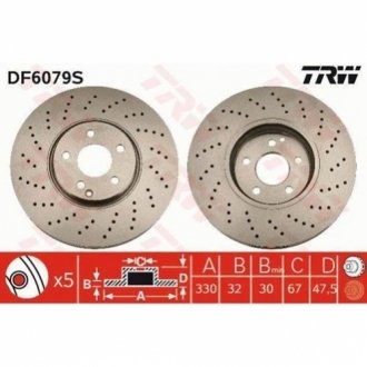 Тормозные диски - (A2204211812 / A220421181264 / 2204211812) TRW DF6079S (фото 1)