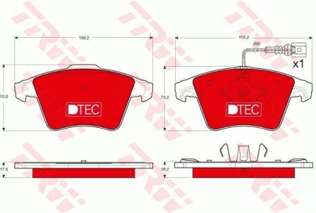 ГАЛЬМІВНІ КОЛОДКИ. VW P. MULTIVAN/T5 03-09 DTEC COTEC TRW GDB1556DTE (фото 1)