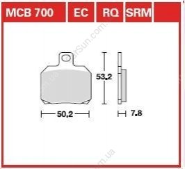Комплект тормозных колодок, дисковый тормоз TRW MCB700SH