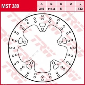 Tarcza hamulcowa tyЕ‚ staЕ‚a, 245/115,3x5mm 5x133mm, Е›rednica otworГіw mocujД…cych 8,5mm, odsadzenie 0 pasuje do: YAMAHA XJ6 600 (Diversion ABS)/600 (Diversion)/600F (Diversion ABS)/600N/600N ABS/600S (Di TRW MST280