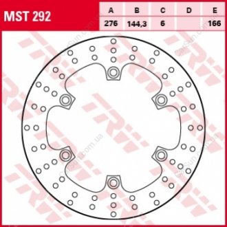 Tarcza hamulcowa przГіd staЕ‚a, 276/144,3x6mm 6x166mm, Е›rednica otworГіw mocujД…cych 10,5mm, odsadzenie 0 pasuje do: HONDA CBR 1000F/1000F (Interceptor)/1000F2 (Bol d\'Or)/1000FE/1000R/1100C (Magna)/125R/4 TRW MST292