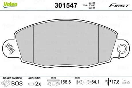 Колодки гальмівні FORD P. TRANSIT 2,0 00-06 Valeo 301547