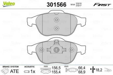 Гальмівні колодки дискові RENAULT Laguna "1,6-2,2 "F "01>> Valeo 301566