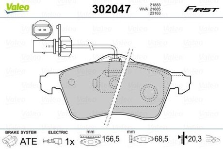 Гальмівні колодки дискові VW Transporter "2,5-2,8 "F "90-03 Valeo 302047