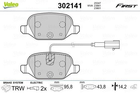 Гальмівні колодки дискові ABARTH/FIAT/LANCIA 500/Panda/Ypsilon/Idea "0,9-1,6 "R "04>> Valeo 302141