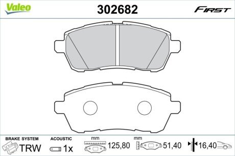 Комплект гальмівних накладок, дискове гальмо Valeo 302682