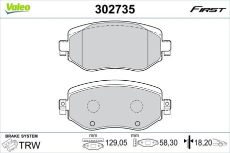 Комплект гальмівних накладок, дискове гальмо Valeo 302735