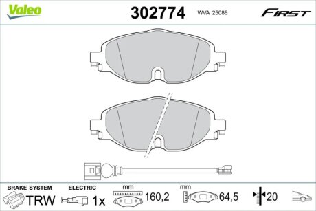 Комплект гальмівних накладок, дискове гальмо Valeo 302774 (фото 1)