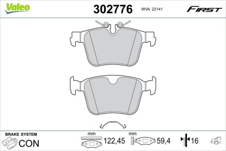 Комплект гальмівних накладок, дискове гальмо Valeo 302776