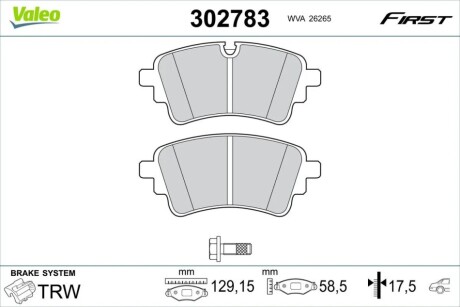 Комплект гальмівних накладок, дискове гальмо Valeo 302783