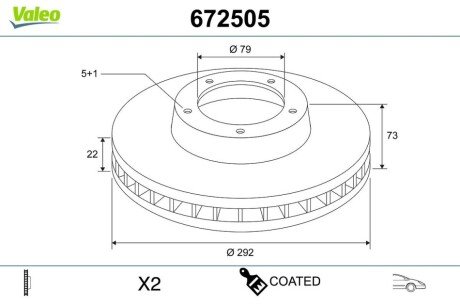 ПЕРЕДНИЙ ГАЛЬМУВАЛЬНИЙ ДИСК 292X22 V Valeo 672505