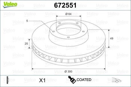 ПЕРЕДНИЙ ГАЛЬМУВАЛЬНИЙ ДИСК 300Х25 В Valeo 672551