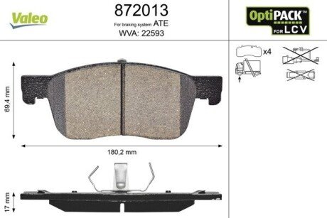 Комплект гальмівних накладок, дискове гальмо Valeo 872013