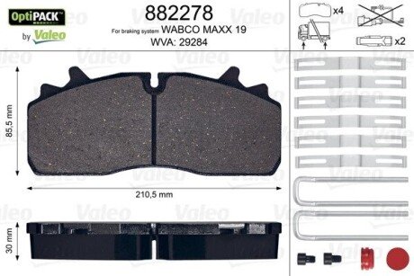 Колодки гальмівні задн WVA 29284; 210,85,5x30 Valeo 882278