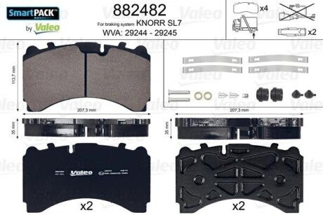 Колодки гальмівні WVA 29244/29245; 207,3x113,7x35 Valeo 882482