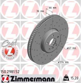 TARCZA HAMULC. BMW 3 G20,G80 18- PP (OE-34106895648) ZIMMERMANN 150.2981.52