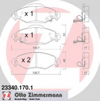 Гальмівні колодки, дискове гальмо (набір) ZIMMERMANN 233401701