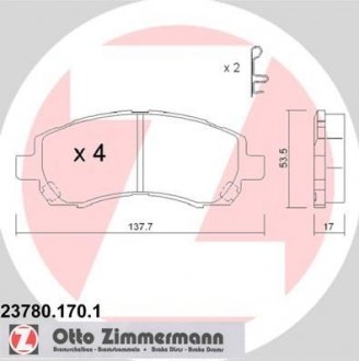 Колодки дискового тормоза ZIMMERMANN 237801701