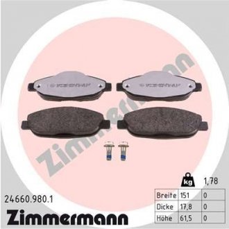 Колодки дискового тормоза ZIMMERMANN 24660.980.1 (фото 1)