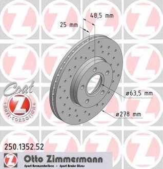 Тормозной диск - (BV6Z1125A / 30666800 / 1790221) ZIMMERMANN 250.1352.52