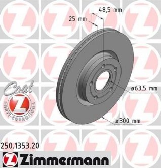 Тормозной диск - (31499632 / 30769113 / 30666802) ZIMMERMANN 250.1353.20