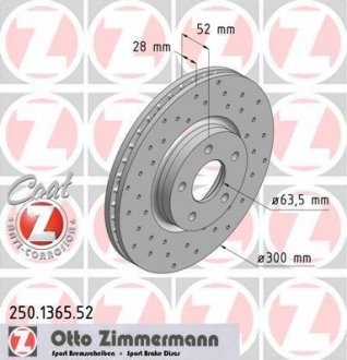 Тормозной диск - (7G911125EA / 1500159) ZIMMERMANN 250.1365.52
