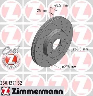 Тормозной диск - (BV6Z1125A / 31262718 / 30666800) ZIMMERMANN 250.1371.52