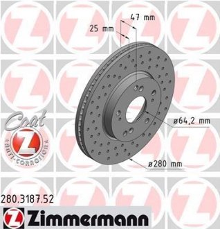 Тормозной диск - ZIMMERMANN 280.3187.52 (фото 1)