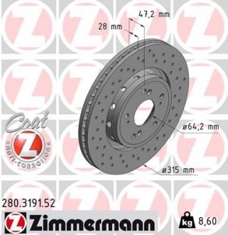 Тормозной диск - ZIMMERMANN 280.3191.52