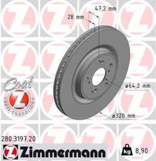 TARCZA HAMULC. HONDA CR-V V 17- PRZУD (OE-45251TNYE01) ZIMMERMANN 280.3197.20