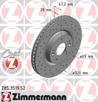 Тормозной диск - (517122T100) ZIMMERMANN 285.3519.52