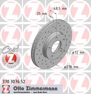 Тормозной диск - (C24Y3325XD / C24Y3325XC / C24Y3325XB) ZIMMERMANN 370.3076.52