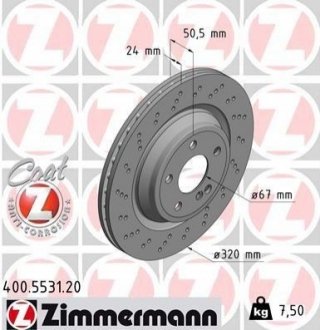 Диск гальмівний MERCEDES R231 SL-KLASA 12- TY£ ZIMMERMANN 400.5531.20