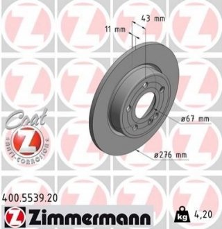 TARCZA HAMULC. MERCEDES W177 A-KLASA 18- TYЈ (OE-2474230112) ZIMMERMANN 400.5539.20